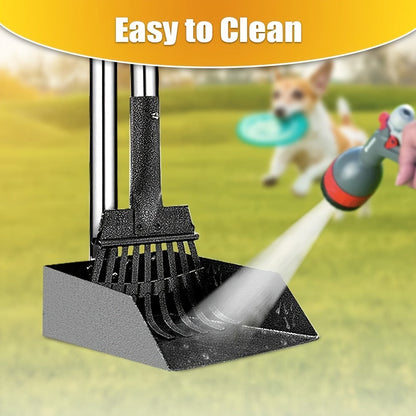 Stainless Steel Dog Pooper Scooper Set with Adjustable Handles – Rust-Proof Tray & Rake Pet Waste Removal Tool, Easy to Clean, No-Bend Design for All Dog Breeds, Yard & Outdoor Use