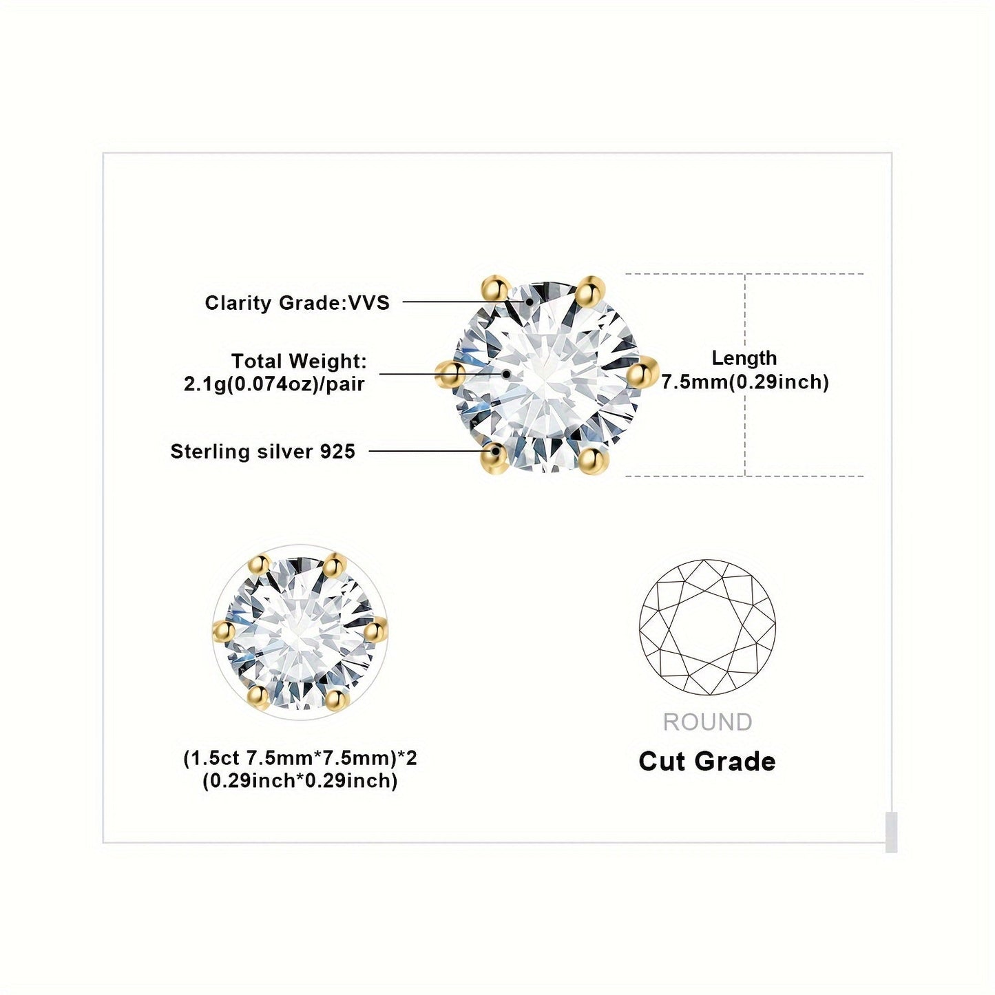 Moissanite Stud Earrings 925 Sterling Silver Round Cut Brilliant Sparkle 0.6ct to 6ct Platinum Plated Wedding Engagement Fine Jewelry for Women Girls Daily Prom Party