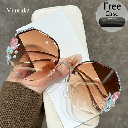 Women's Diamond-Accented Fashion Sunglasses with Case – Gradient UV Protection Lenses, 7 Colors – Stylish Eyewear for Daily Wear, Parties & Summer