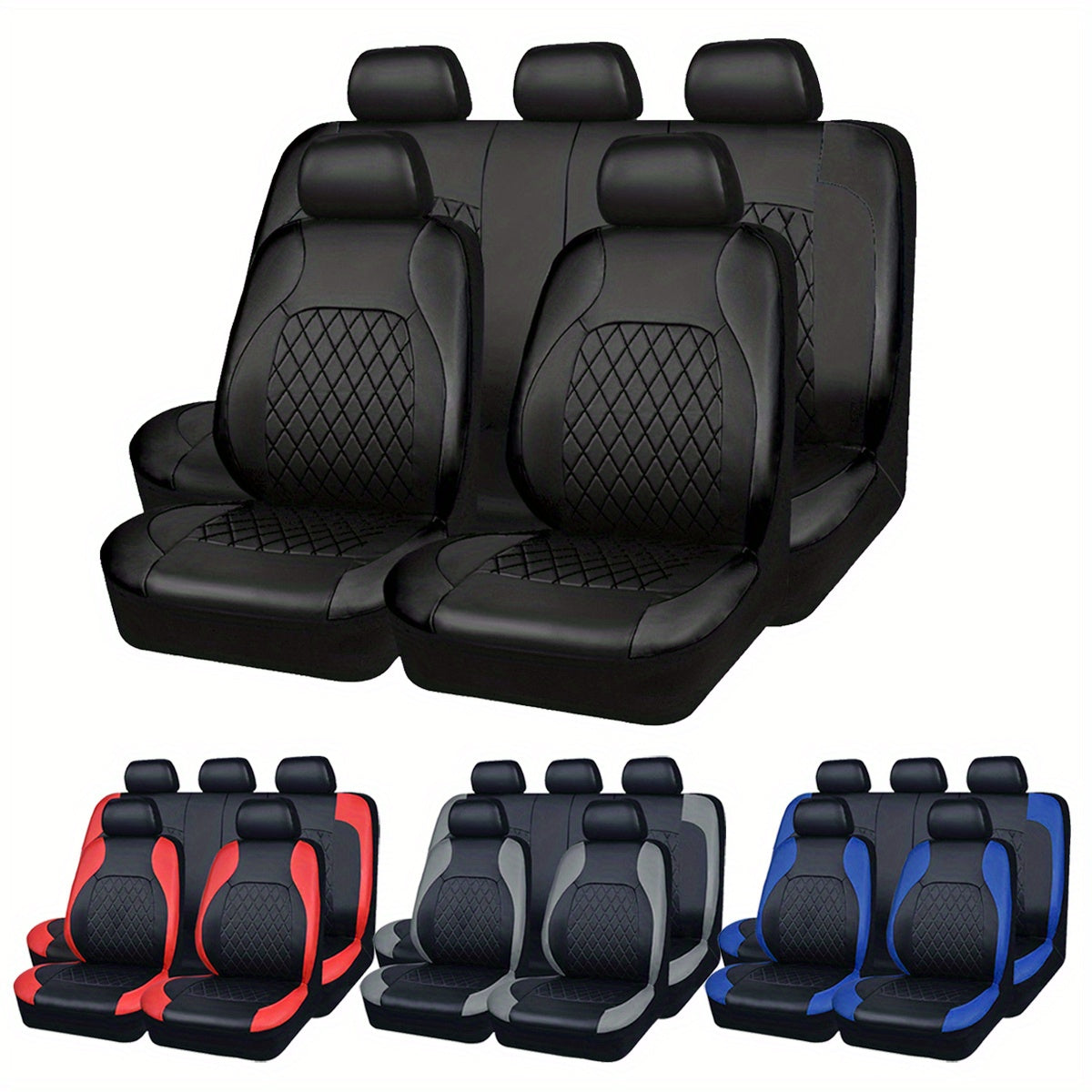 PU Leather Car Seat Covers Universal Fit Waterproof Quilted All-Season with Sponge Padding for Cars SUVs Trucks Gray Black Red Blue Single or 12-Piece Set