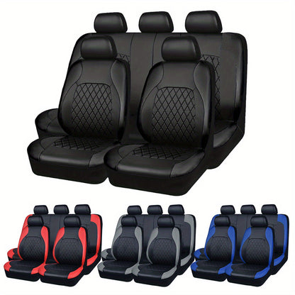 PU Leather Car Seat Covers Universal Fit Waterproof Quilted All-Season with Sponge Padding for Cars SUVs Trucks Gray Black Red Blue Single or 12-Piece Set