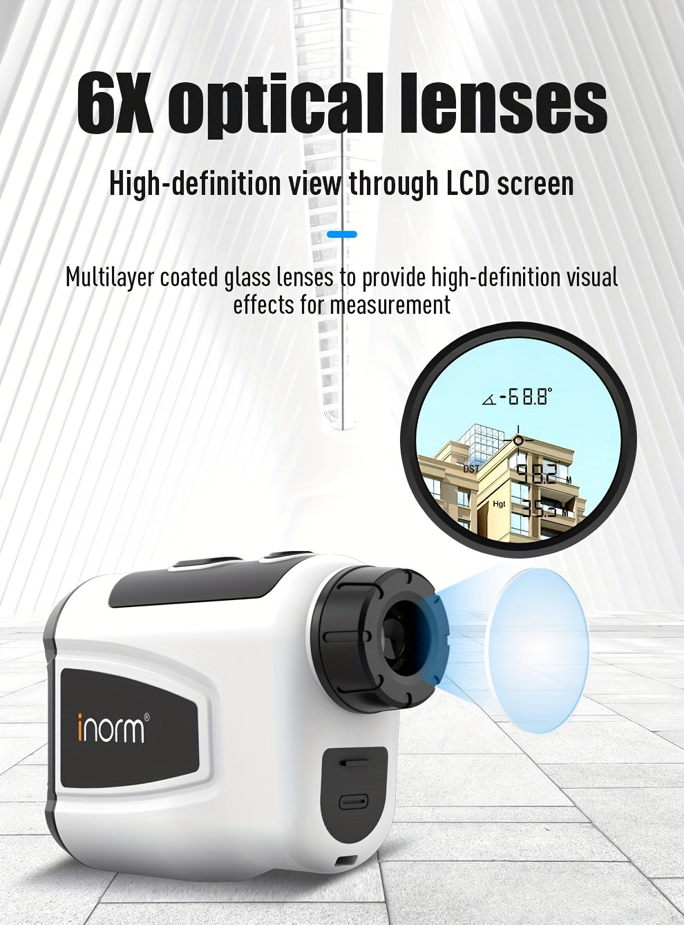 Golf Laser Rangefinder 1200 Yards – 6.5x Magnification Slope Compensation HD Flag Lock Anti-Vibration USB Rechargeable, High Precision Quick Positioning Golf Distance Meter, White Sleek Design