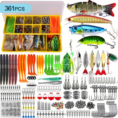 Fishing Lures Kit 78/106/188/361 Piece Freshwater Tackle Box Set, Spoon Lures Soft Plastic Worms Hooks & Accessories for Bass Trout Salmon Fishing, Complete Beginner & Pro Fishing Gear Gift