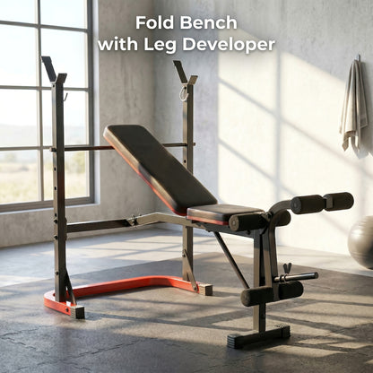 Adjustable Weight Bench Press Set with Squat Rack – 1200LBS Foldable Home Gym Equipment, Full Body Workout Station with Leg Developer & Preacher Curl Pad for Strength Training