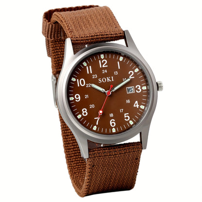 Men's Outdoor Sports Quartz Watch with Nylon Strap – Luminous Dial 24-Hour Military Scale Calendar Function, Lightweight Alloy Case, Multiple Colors Available, Casual Business Adventure Gift Watch for Men