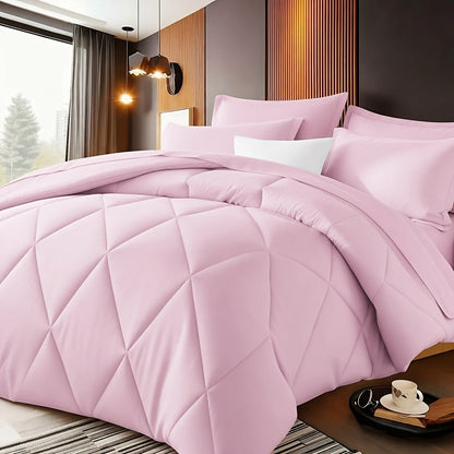 Quilted Comforter Set Twin Queen King Size – Soft Diamond Pattern Quilt with Pillowcases Ultra-Fine Fiber Fill Lightweight Breathable All-Season Bedding 2/3 Piece Multiple Colors