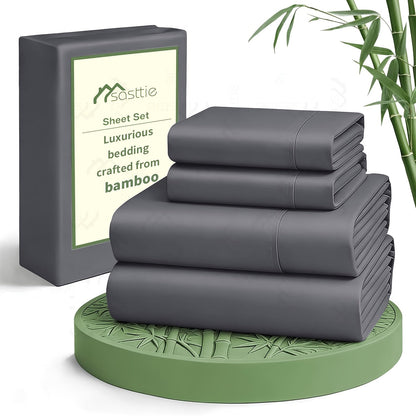 Cooling Bed Sheets Set Queen Size 6 Piece, Ultra Soft Breathable Sheets for Hot Sleepers, 17-Inch Deep Pocket Double Stitching Wrinkle-Free, Microfiber Bedding Set for Home Bedroom Christmas Gift