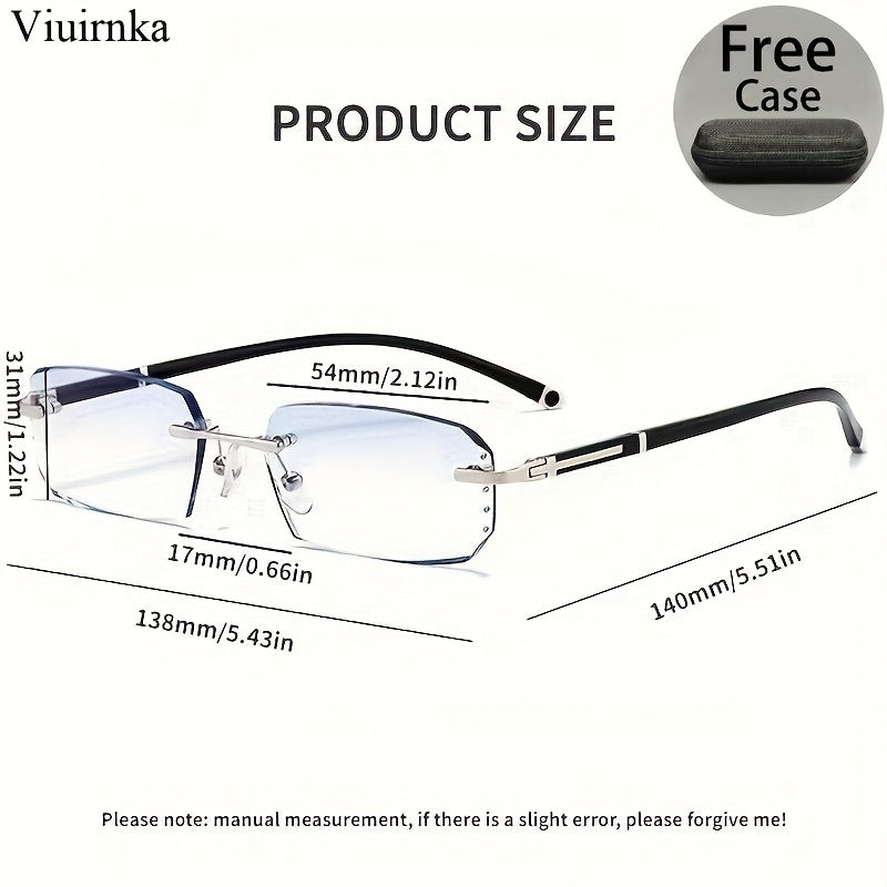 Men's Frameless Anti Blue Light Glasses – Retro TR90 Rimless Design with Rhinestone Decoration, Business & Daily Wear Eyewear for Him, Elegant Gift for Valentine's Day, Graduation & Colleagues