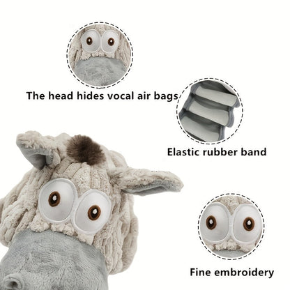 Elastic Stretch Donkey Plush Squeaky Dog Toy – Durable Tug & Chew Toy for Small, Medium & Large Dogs, Textured Spikes, No Batteries Required, Soft Gray & White Animal Design