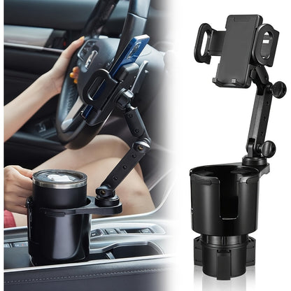 Car Phone Cup Holder Mount 2-in-1 Swivel 360° Rotation Universal Fit for Cars SUVs Trucks with Shock Absorption Trim - Black Extender