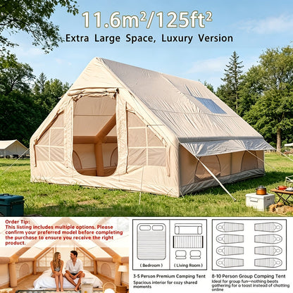 Inflatable Camping Tent 4-6 Person – 4-Season Luxury Air Tent with Manual Pump Easy Setup Windproof Glamping House for Family Outdoor Camping
