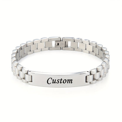 Men's Personalized Stainless Steel Bracelet – Custom Letter Engraving Punk Style, 304L Hypoallergenic Rust-Resistant Wrist Jewelry in Steel Gold Black, Birthday Father's Day Gift for Him Boyfriend Dad