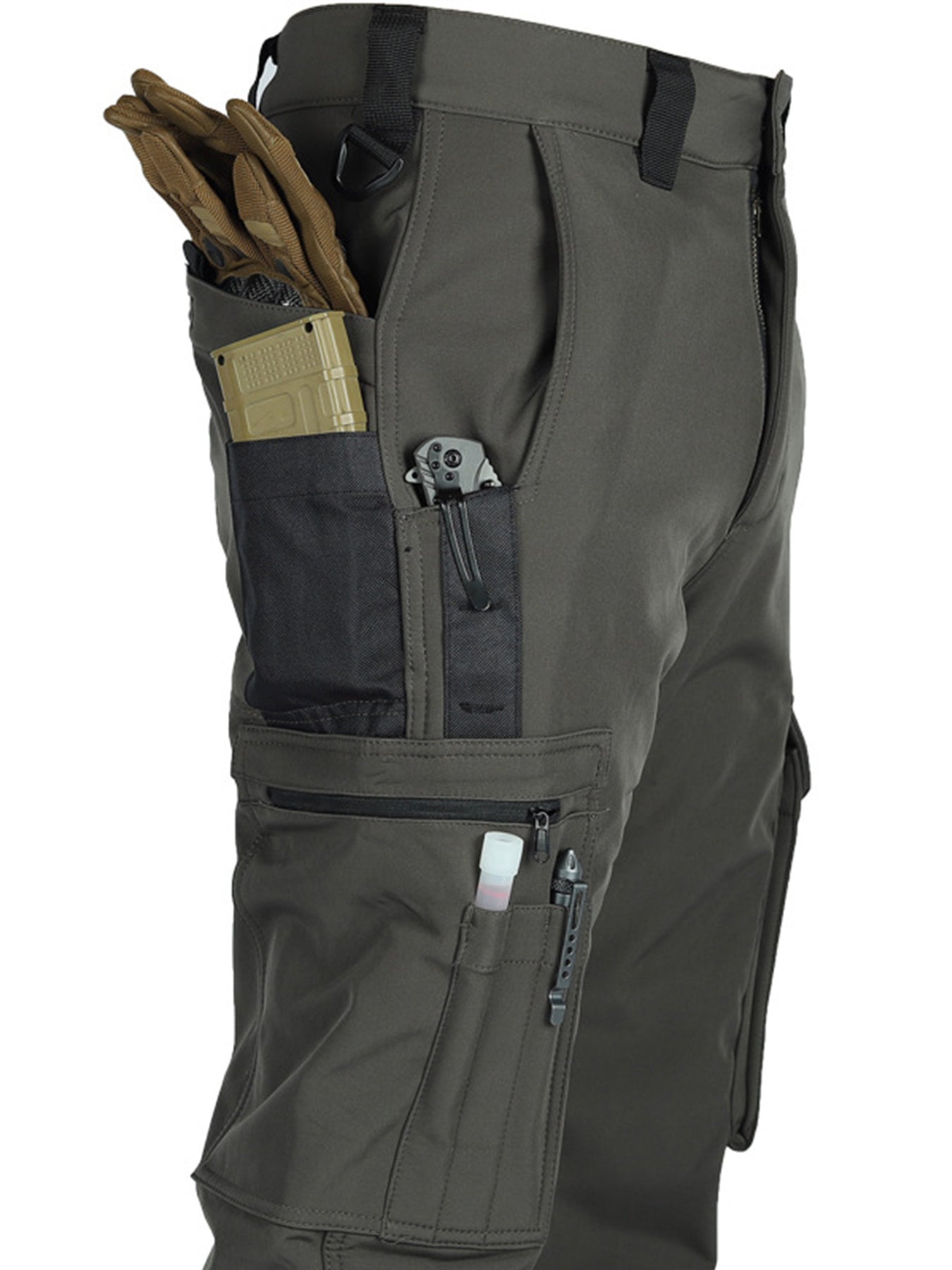 Men's Tactical Winter Pants Heavy-Duty Thickened Insulated Work Pants, 300g/m² 100% Polyester MOLLE System Multi-Pocket Baggy Snow Pants for Hiking Hunting Construction Outdoor