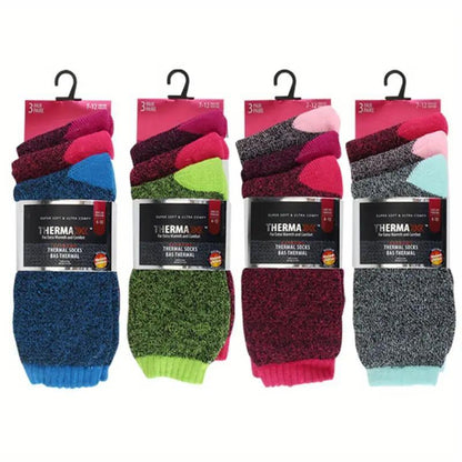 6 Pairs Women's Thermal Winter Socks – Fleece-Lined Warm Boot Socks for Cold Weather, Heavy Duty Cushioned Crew Socks for Hiking Camping Skiing Running, Size 9-11, Multicolor Value Pack
