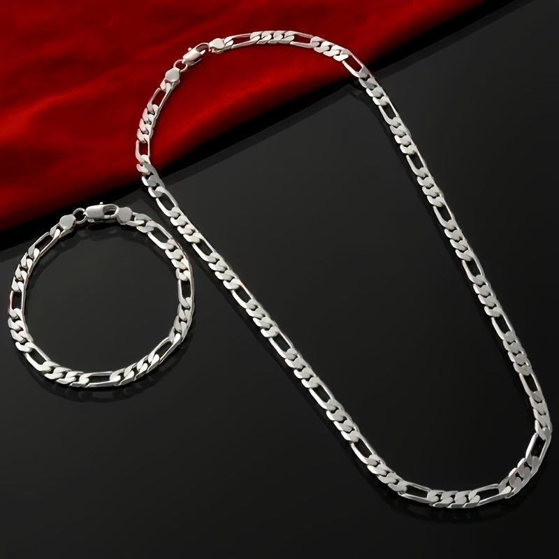 925 Sterling Silver Bracelet & Necklace Jewelry Set 2pcs Unisex – Hip Hop Chain Link Design for Men & Women, Perfect Christmas, Wedding & Gift for Him or Her
