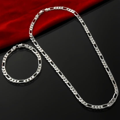 925 Sterling Silver Bracelet & Necklace Jewelry Set 2pcs Unisex – Hip Hop Chain Link Design for Men & Women, Perfect Christmas, Wedding & Gift for Him or Her