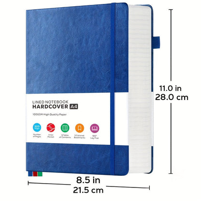 A4 Hardcover Notebook 320 Pages – Large College Ruled Leather Journal for Women Men, 100GSM Thick Paper 8.5x11 Lined Notebook for Work School Study Writing Business, 6 Colors