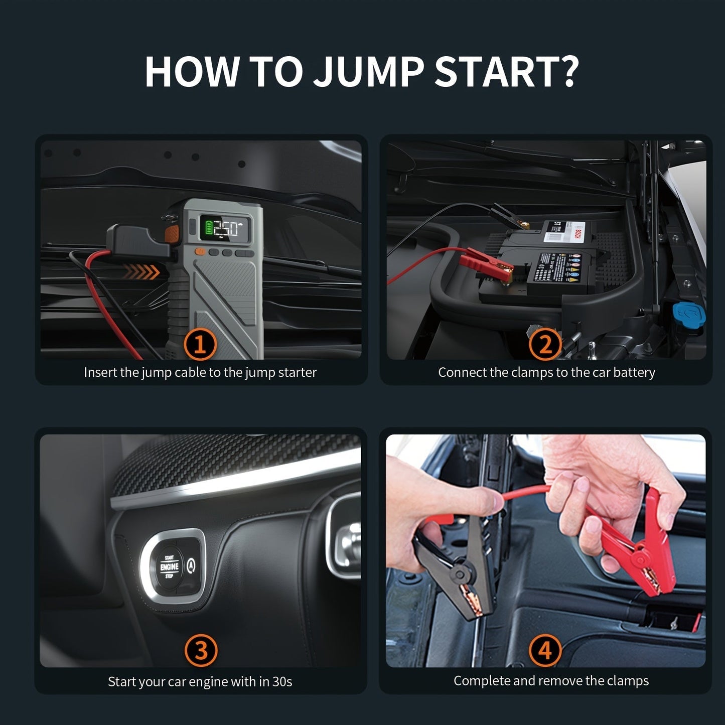 6000A/9000A Portable Jump Starter with 150 PSI Air Compressor – 7-in-1 Jump Box with Digital Tire Inflator & Battery Pack for Gas (10L) & Diesel (9.0L) Engines, Car Jumper Starter with USB Ports