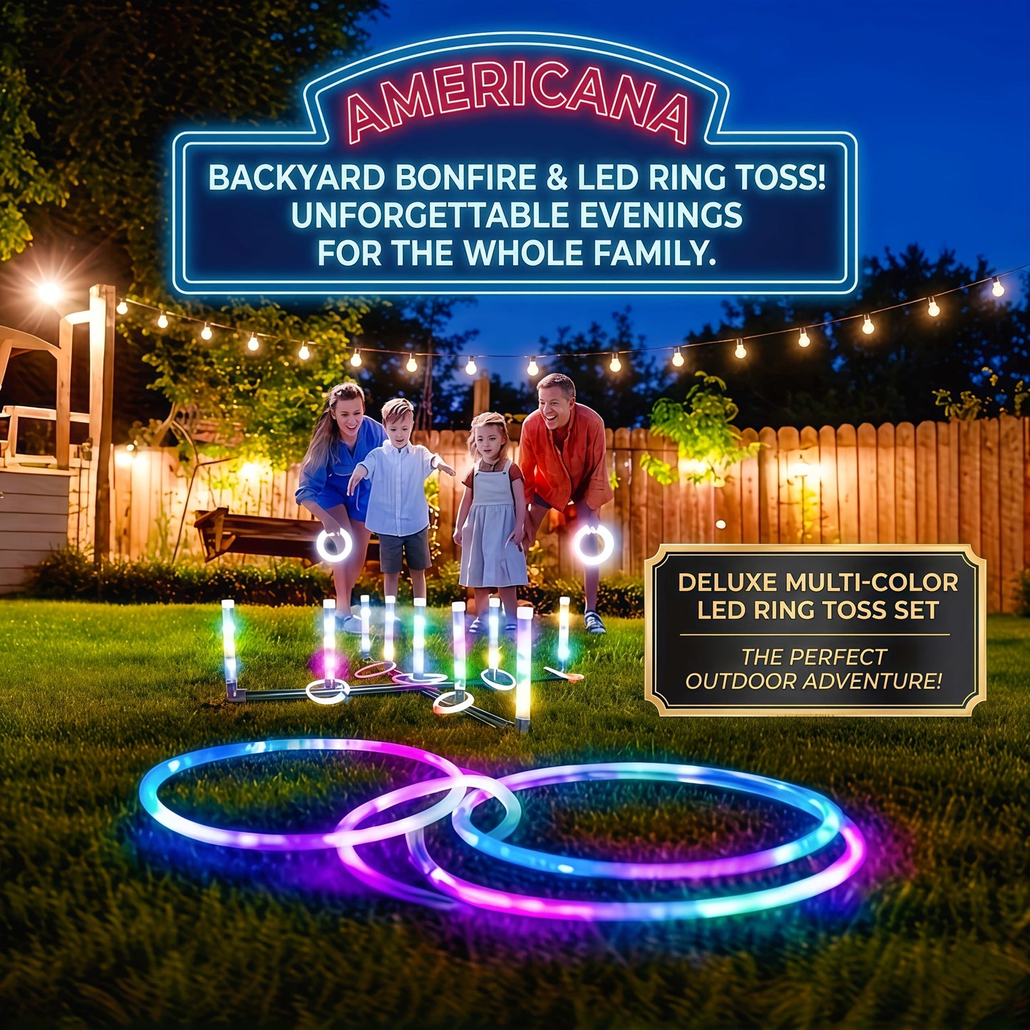 LED Ring Toss Game Set with Multi-Color Glow Lights – Multiplayer Interactive Outdoor Lawn Game for Day & Night Play, Family Gatherings, Backyard Parties, Kids & Adults, Birthday & Holiday Gift