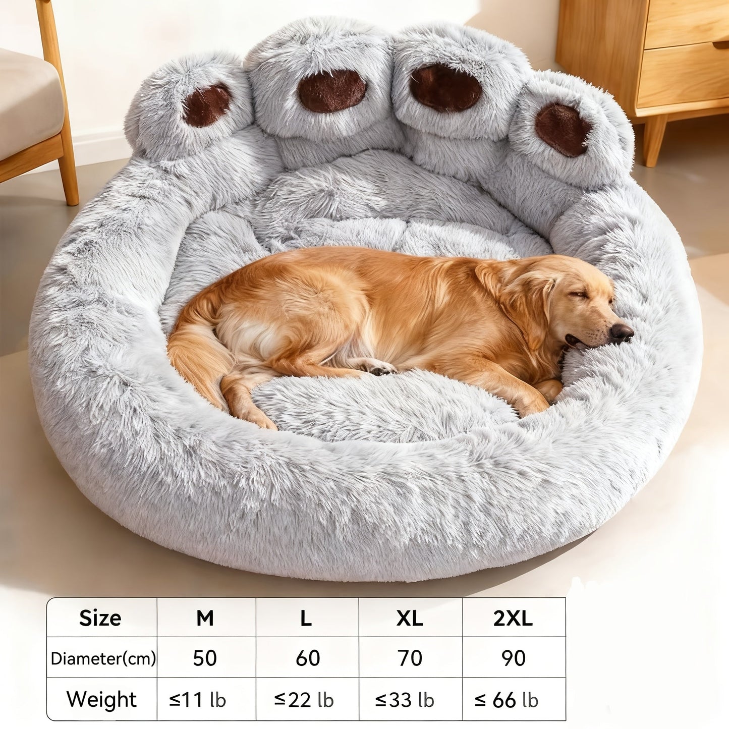 Bear Paw Plush Round Pet Bed for Dogs & Cats – Soft Calming Dog Bed, Non-Slip Cat Bed, Warm Cozy Puppy Bed, Small Medium Large, 20/24/28/36 Inch, Coffee/Pink/Gray