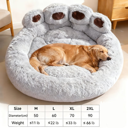 Bear Paw Plush Round Pet Bed for Dogs & Cats – Soft Calming Dog Bed, Non-Slip Cat Bed, Warm Cozy Puppy Bed, Small Medium Large, 20/24/28/36 Inch, Coffee/Pink/Gray