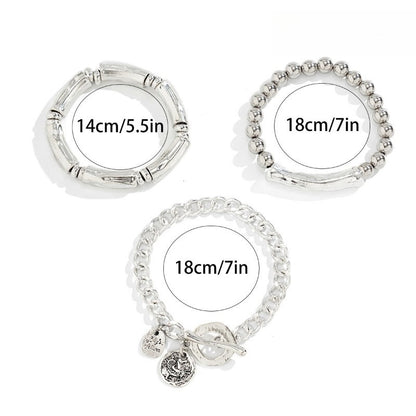 3pcs 925 Silver Chunky Bangle Set for Women – Stackable Hip Hop & Punk Style Bold Statement Bracelets, Silver-Plated, Layered Wrist Stack for Any Occasion