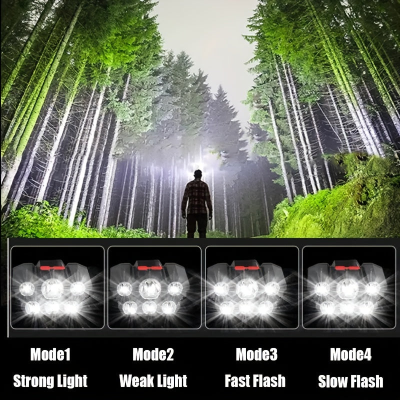 2-Pack 5-LED Headlamp USB Rechargeable IP65 Waterproof 4-Mode for Hiking Camping Hunting Fishing Running