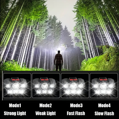 2-Pack 5-LED Headlamp USB Rechargeable IP65 Waterproof 4-Mode for Hiking Camping Hunting Fishing Running