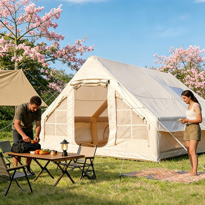 Inflatable Camping Tent 4-6 Person – 4-Season Luxury Air Tent with Manual Pump Easy Setup Windproof Glamping House for Family Outdoor Camping