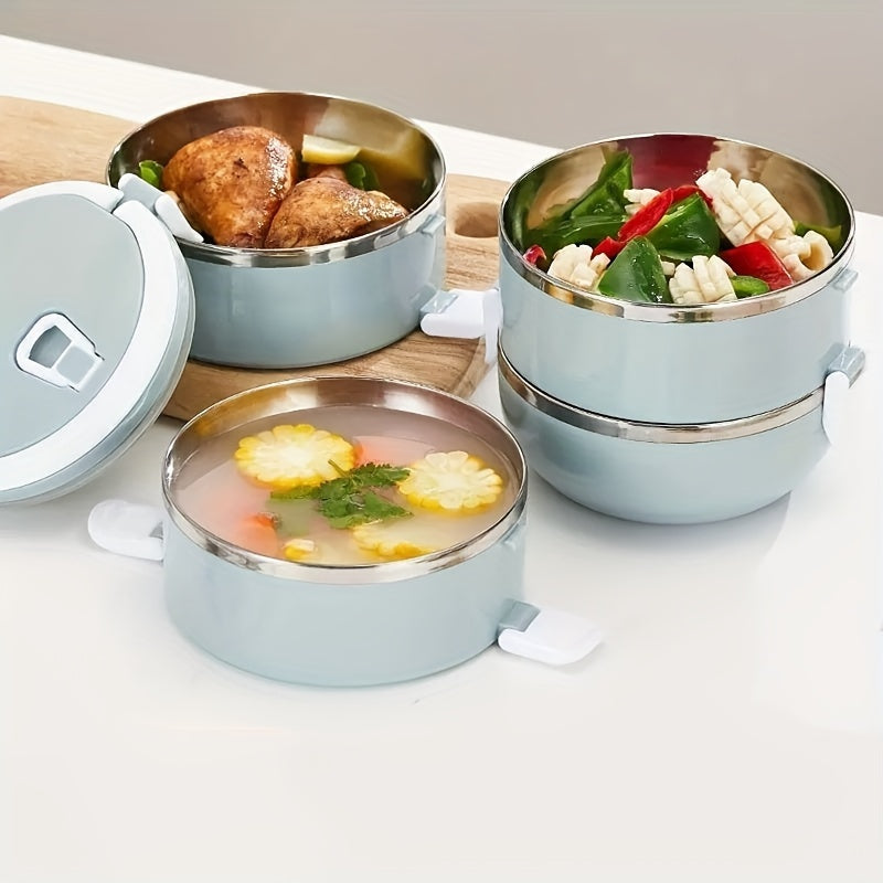Stainless Steel Insulated Lunch Box Set 2/3/4 Layer – Stackable Bento Box with Lid, 47oz Leakproof Cylindrical Food Container for Office, School, Camping, Picnic & Outdoor Use