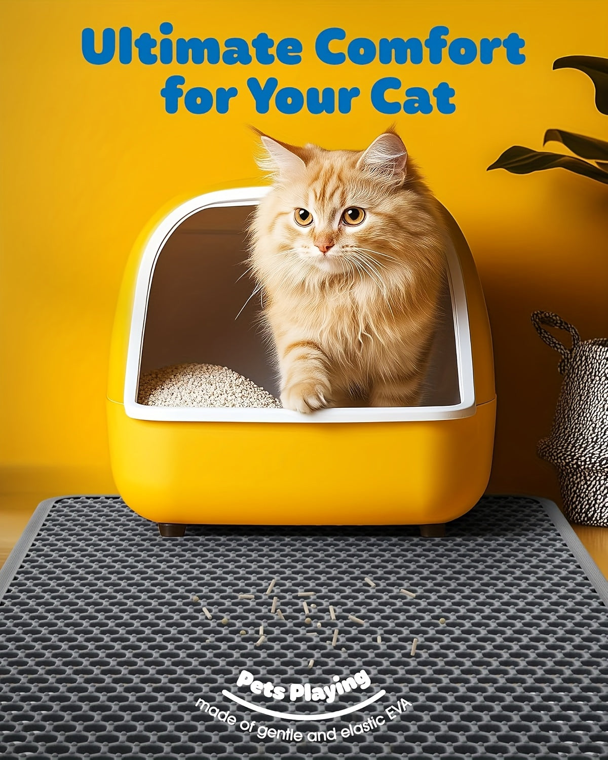Cat Litter Mat Extra Large 27.6"×47.2" Honeycomb Double Layer Anti-Tracking, EVA Non-Slip Waterproof Litter Trapper for Multi-Cat Households, Easy to Clean, Fits Large Litter Boxes