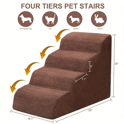 Memory Foam Dog Steps Pet Stairs 2 3 4 Step with Non-Slip Bottom & Washable Cover – Supportive Pet Steps for Sofa Bed, Great for Senior Dogs & Puppies, Multiple Colors