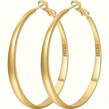 S925 Sterling Silver Large Hoop Earrings Hypoallergenic Thin Oversized Big Hoops French Minimalist Style for Women Girls Daily Vacation Jewelry