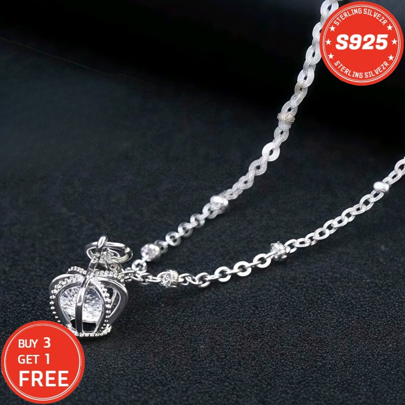 S925 Sterling Silver Crown Necklace for Women 18 Inch – 5A Cubic Zirconia Pendant, Hypoallergenic CZ Choker, Elegant Gift for Wife Girlfriend Mom Daughter Birthday Anniversary Christmas