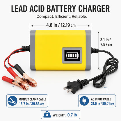 12V Smart Car Battery Charger and Maintainer, Intelligent Trickle Charger with Desulfurization & Temperature Compensation for 2Ah-100Ah Batteries – Compatible with Car, Truck, Motorcycle & Lawn Mower