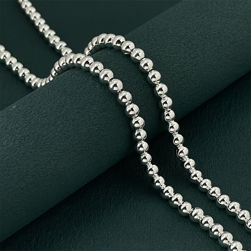 925 Sterling Silver Round Bead Necklace for Women – Adjustable 16 to 20 Inches, Elegant Minimalist Layering Chain, Chic Everyday Jewelry Accessory