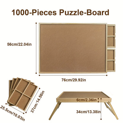 Wooden Puzzle Table with Folding Legs – 4 Drawers & 16 Sorting Grids for 1000 Piece Puzzles | Portable Puzzle Board for Storage & Organization, Home & School Supplies