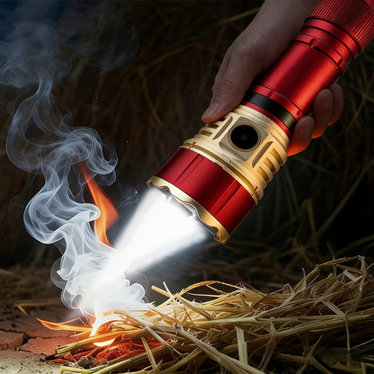 Tactical Flashlight with Fresnel Fire Starter – 4500 Lumen Aluminum Alloy, 1000m Beam, Rechargeable 21700 3000mAh Battery, Portable Compact High Brightness for Camping, Survival & Emergency