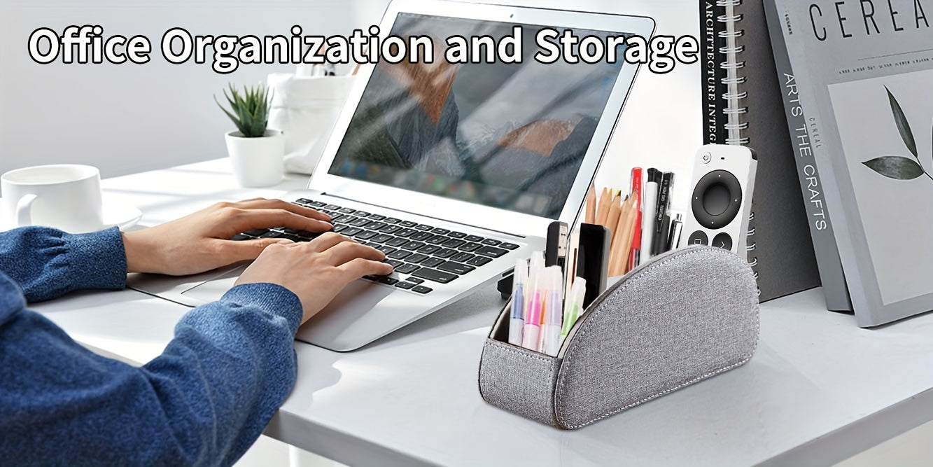 Remote Control Holder with 5 Compartments, Faux Leather Desktop Organizer Caddy for Living Room, Holds TV Remotes Pens Eyeglasses Makeup Brushes Office Stationery, Home Decor Storage Box Accessory