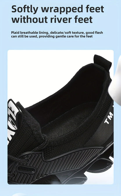 Men's Breathable Running Shoes Lightweight Fish Scale Fabric Upper Durable Outsole Low Top Lace-Up for Running Hiking Walking Casual Sports White Black US 7-13.5