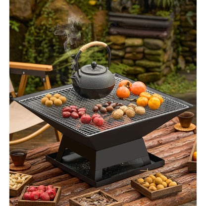 Outdoor Fire Pit 18.5 Inch Heavy-Duty Wood Burning Bowl with BBQ Grill Grate, Ash Collector, Fireproof Cover & Charcoal Hook – Backyard Patio Heater for Camping, Picnics & Gatherings