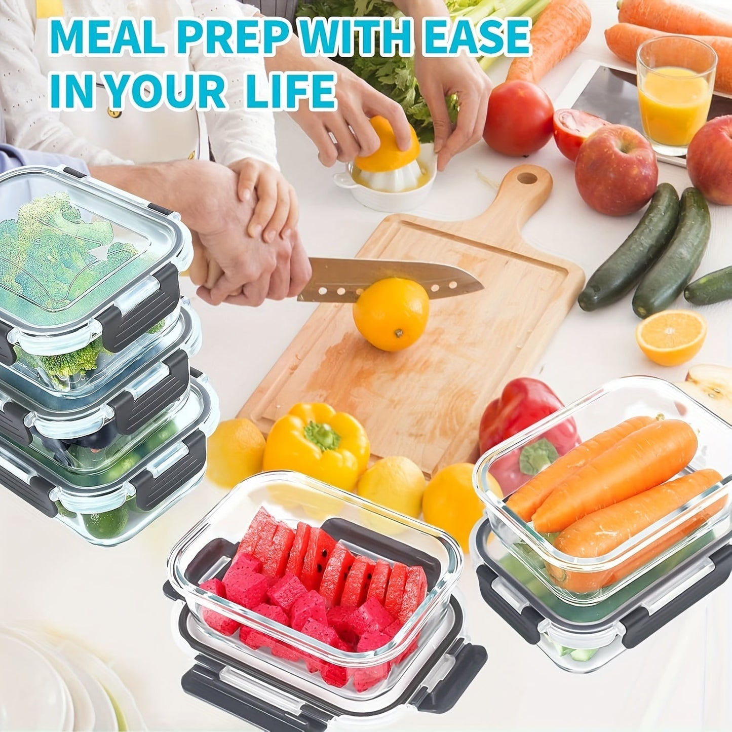 20-Pack 22oz Glass Meal Prep Containers with Airtight Lids – 10 Glass Containers & 10 Lids, Airtight Food Storage for Lunch, Pantry & Kitchen – BPA-Free Glass Lunch Bento Boxes