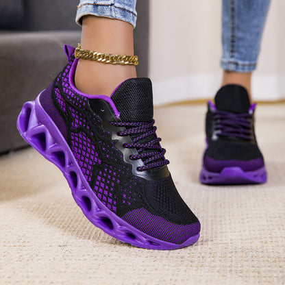 Women's Lightweight Breathable Mesh Sneakers – Low-Top EVA Sole Pronation Control All-Season Road Running Shoes, Purple, US Sizes 6–10.5