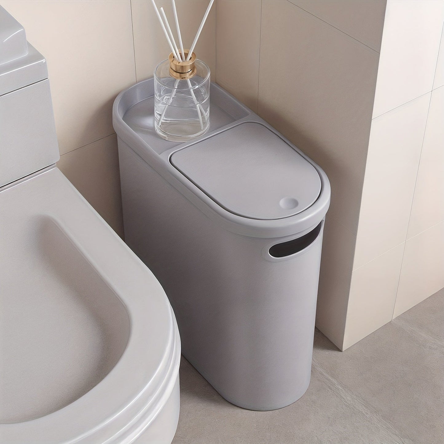 Small Bathroom Trash Can with Built-In Handles 2/1 Pack – Rustproof Plastic Wastebasket, Space-Saving Design for Bathroom, Laundry Room & Home Office, Includes Trash Bags