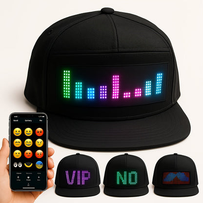 Programmable LED Hat with Scrollable Text & Animated Patterns – App-Controlled, Adjustable Woven Baseball Cap for Men, Black, Perfect for Parties, Festivals & Holidays