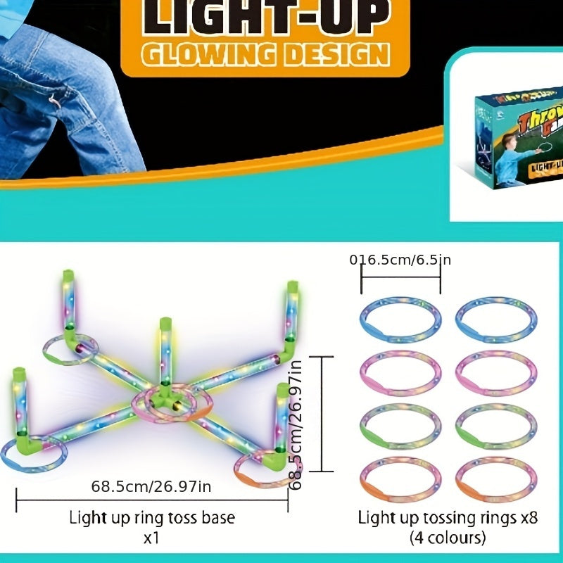 LED Ring Toss Game Set with Multi-Color Glow Lights – Multiplayer Interactive Outdoor Lawn Game for Day & Night Play, Family Gatherings, Backyard Parties, Kids & Adults, Birthday & Holiday Gift
