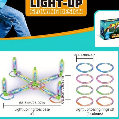 LED Ring Toss Game Set with Multi-Color Glow Lights – Multiplayer Interactive Outdoor Lawn Game for Day & Night Play, Family Gatherings, Backyard Parties, Kids & Adults, Birthday & Holiday Gift
