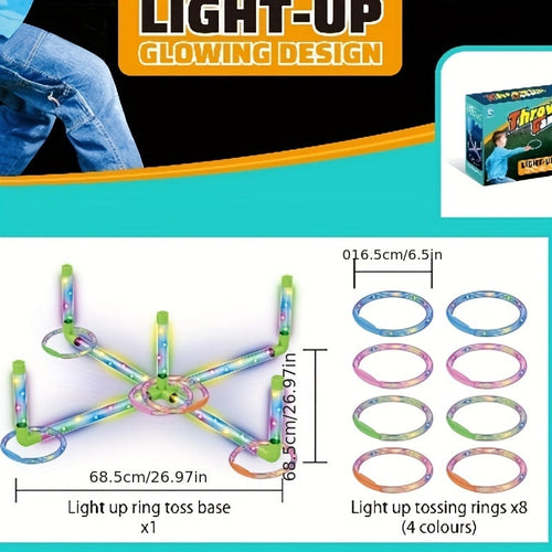 LED Ring Toss Game Set with Multi-Color Glow Lights – Multiplayer Interactive Outdoor Lawn Game for Day & Night Play, Family Gatherings, Backyard Parties, Kids & Adults, Birthday & Holiday Gift