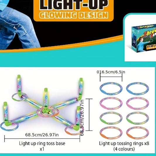LED Ring Toss Game Set with Multi-Color Glow Lights – Multiplayer Interactive Outdoor Lawn Game for Day & Night Play, Family Gatherings, Backyard Parties, Kids & Adults, Birthday & Holiday Gift