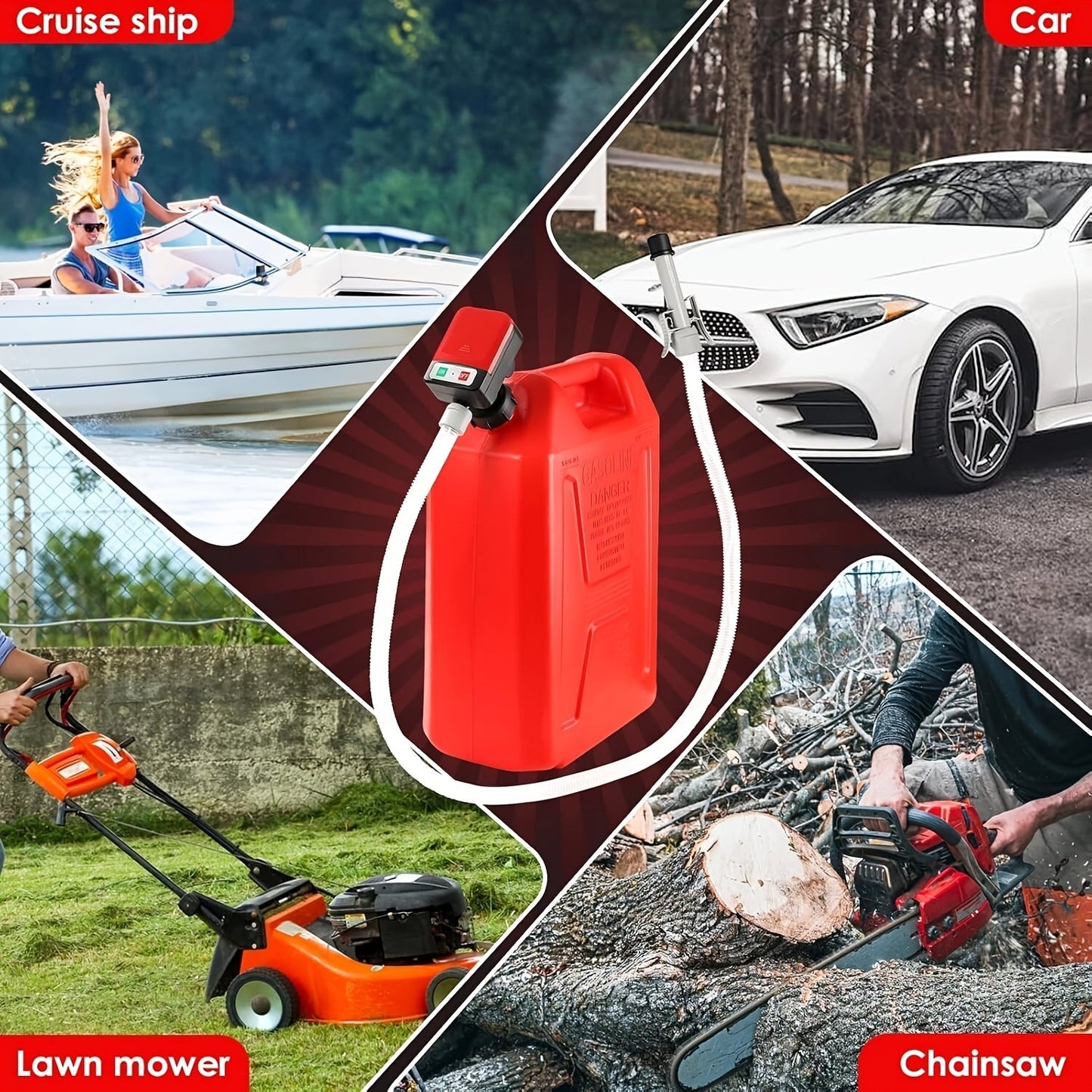 Automatic Fuel Transfer Pump with Auto-Stop - 51 Inch Extra Long Hose, 3.2 Gallons Per Minute, Battery or USB Powered, 4 Can Adapters, Portable Gas Can Pump for Gasoline, Diesel and Oil Transfer